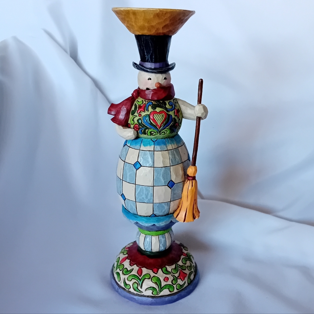 Beautiful Colorful Snowman Jim Shore Style Candle Holder